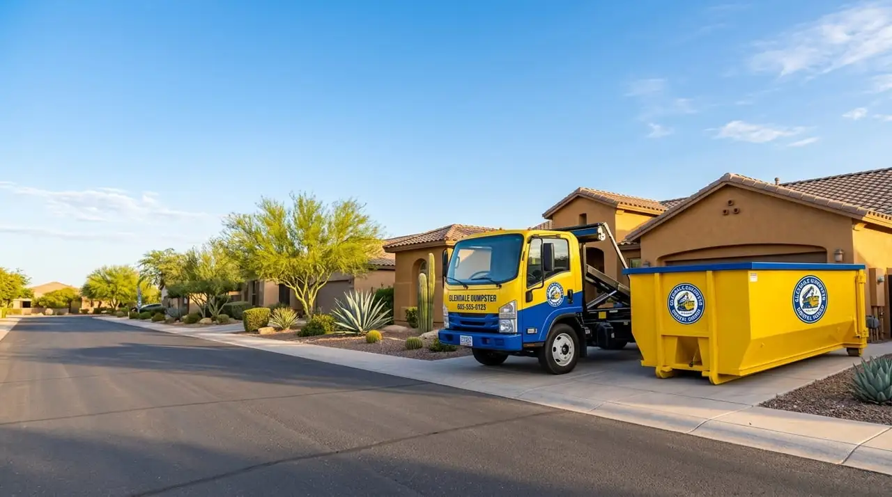 Serving the West Valley Glendale Dumpster Rental Group container placed in a Glendale driveway